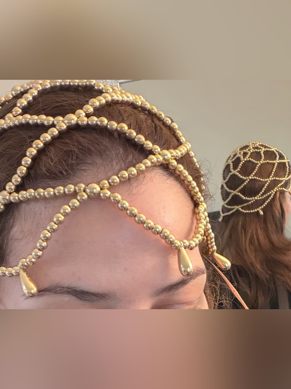 Gold Beaded Layered Headpiece - Boho Hair Chain